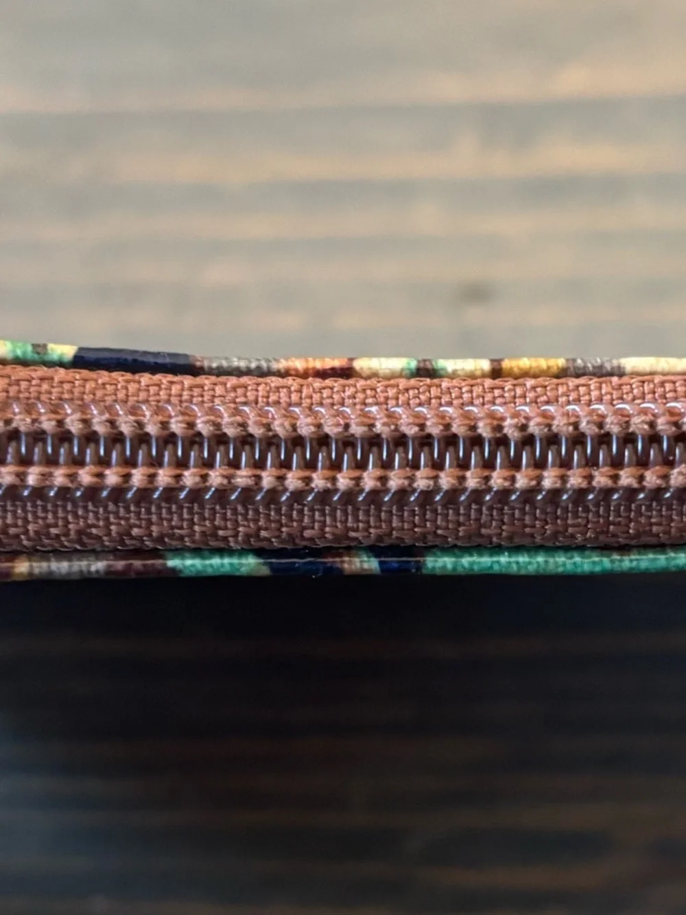 Fossil Floral Canvas Coin Pouch in Brown, Green & Peach - Picture 3 of 10